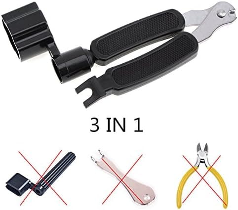 3-i-1 multifunktionellt gitarrverktyg gitarrsträngs upplindare + strängskärare + stiftdragare instrumenttillbehör