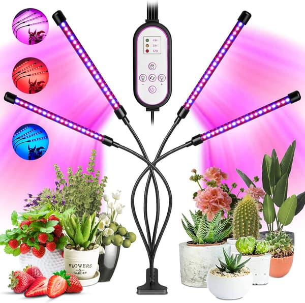 Vekstlys for innendørsplanter, 80 LED fullspektrum LED-plantelys, lampe med timer
