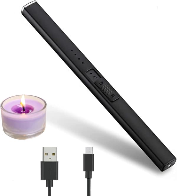 Mini USB Genopladelig Lighter, Vindtæt Lang Genopladelig Lighter (Stearinlys medfølger ikke) black