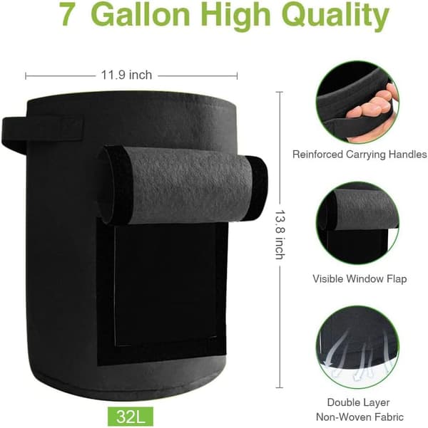 2-pack växtpåsar, trädgårdspotatisodlingspåsar, växtkrukor (7 gallon, grön) green m