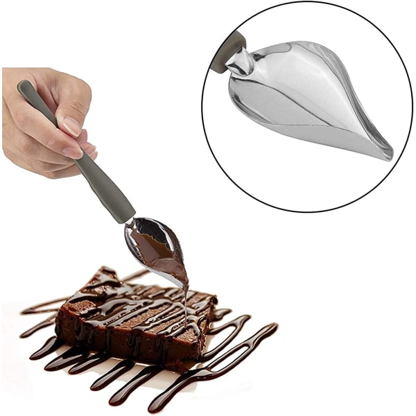 2 dekorativa dessertskedar i rostfritt stål med avsmalad pip