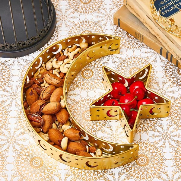 Photect Ramadan Eid Mubarak Dessert Serveringsbakke Måne og Stjerne Kage, Guld Pakke med 2
