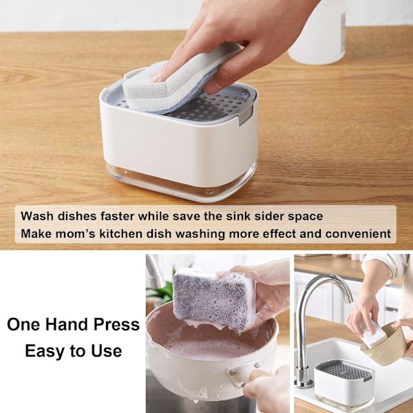 10oz Diskmedelspump för diskho med svamphållare Push Down Pump Caddy Bricka Behållare Set White