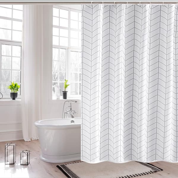 72 x 72 tum Vattentät Polyester Duschdraperi Geometriskt Tyg (Vit Randig) color 3