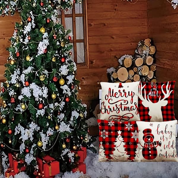 4 stk. julepudebetræk \"Glædelig jul\" bomuldslinned julepynt (45 x 45 cm)