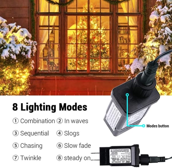 LED 82FT 200 LED Juleblitsstreng med 8 moduser (varmhvit) yellow