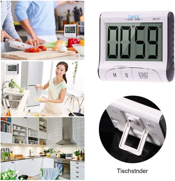 DC101 Digital Kök Matlagning Timer Nedräkning Upp Klocka Höglarm med Stor LCD-skärm