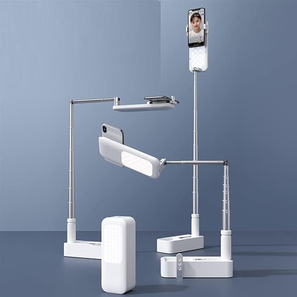 Udtrækkeligt, foldbart, 360° roterende selfiestativ med multifunktionel telefonholder