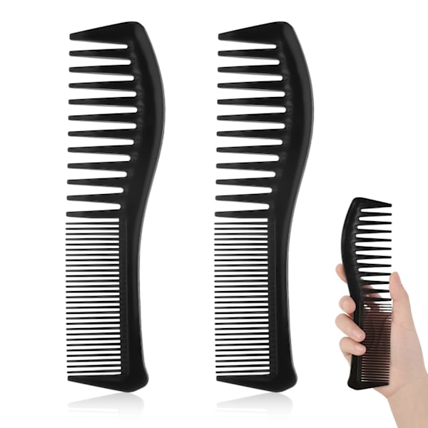 2-pack hårkammar, med stora tänder och fina tänder hårkam för hårstyling, frisör (svart)