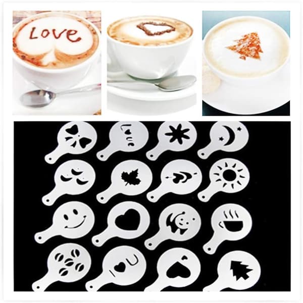 16 STK Kaffedekorasjonsmaler Cappuccino Kaffe Sjokolade Kunstmaler Støvmal