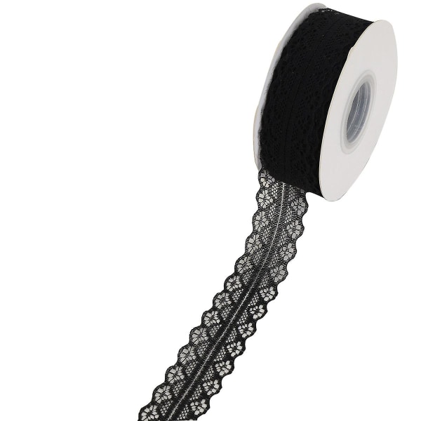 Spetsband 1,2 tums brett vintage rullband 25 yards för presentinslagning (svart) black