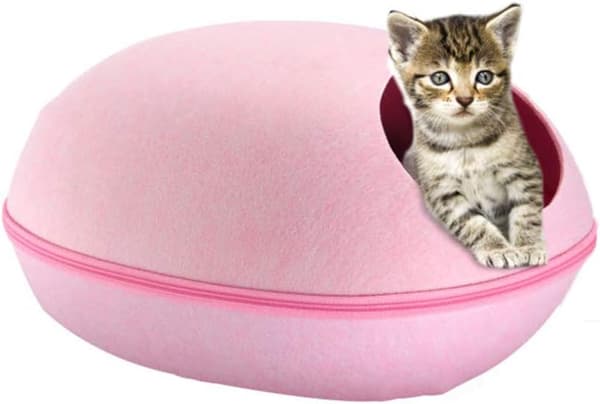 Äggskalsformad husdjurssäng varm kennel kattsovsäck halvstängd pink
