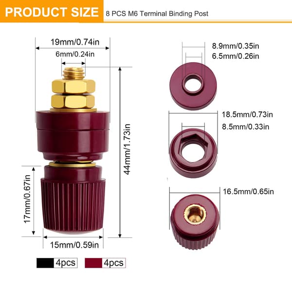 8 st M6 Terminal Binding Post, 333 typ mässingsplintterminalblock, M6-stiftbatteri-bindningspost