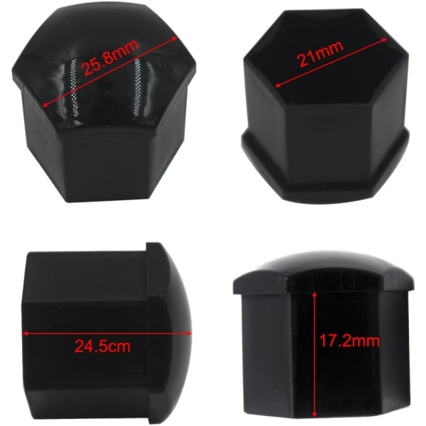 20 st 21 mm hjulmutterskydd, hjulbultmutterskydd, sexkantiga däckmutterskydd (svart) Black 21mm