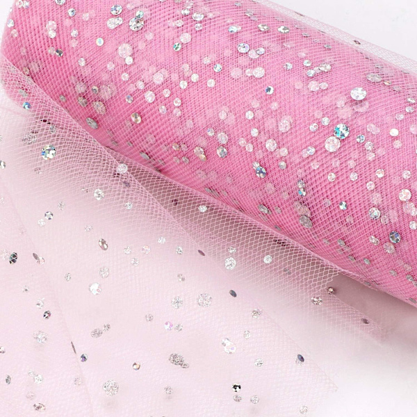 Paljett tyll nät rulle 6\" x 10 Yard DIY kläder tyg tillbehör (rosa) 2 st Pink