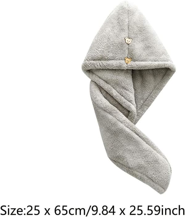 Mikrofiber Turban Hurtigtørrende Hårhåndklæde, Ultraabsorberende Mikrofiber Hårhåndklæde med Knap (Grå)