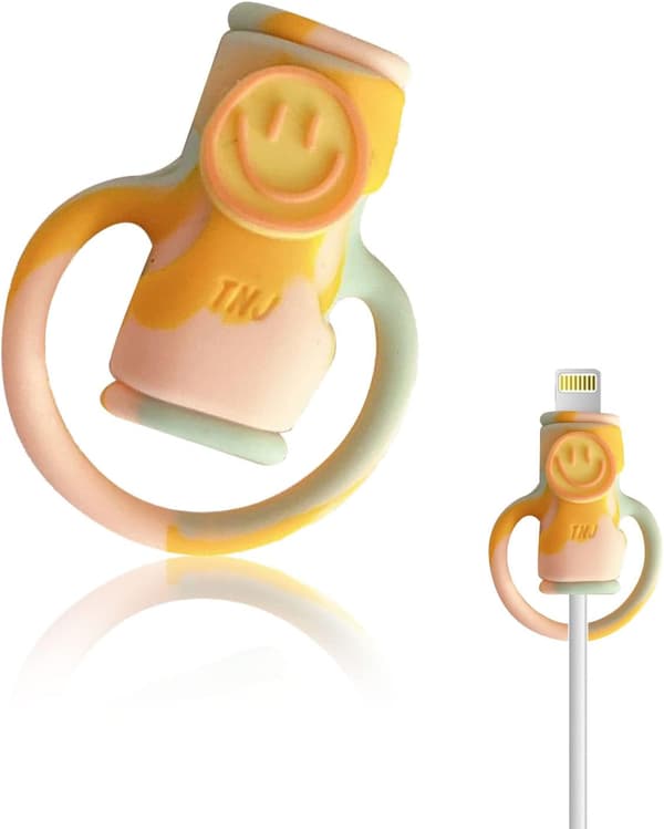 2-i-1 Datakabelbeskyttelse, Sød Silikone Datakabelopruller, Universal Mini Data (Smil Gul Blå) color 4
