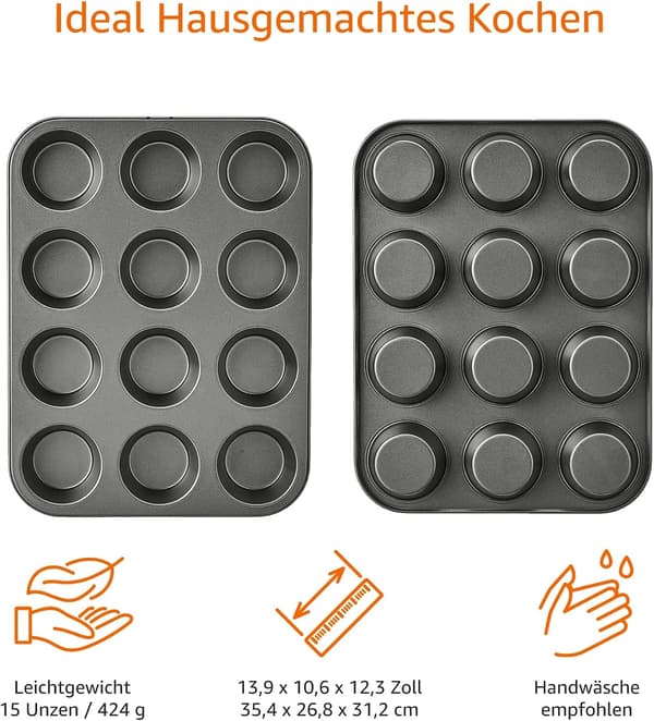 2 stk. bageplade til muffins, non-stick belagt, kulstofstål - sort black