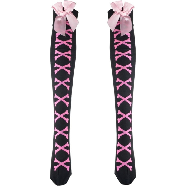 Kvinnors Halloween Skull Gothic Svarta Strumpor Skelett Ben Thigh High Over Knee Socks Cosplay Socks