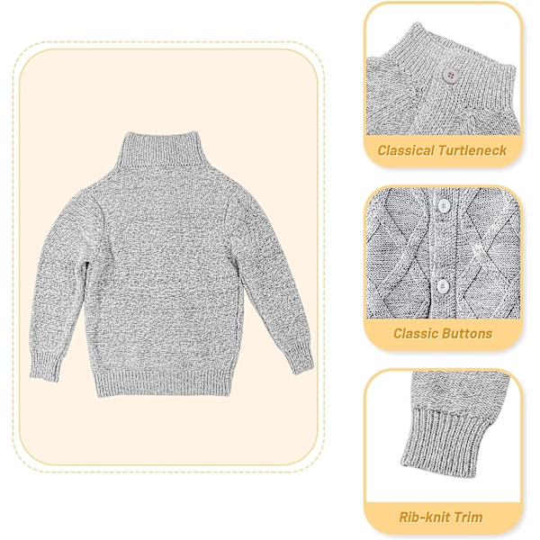 Baby Stickad Tröja Flicka Mjuka Kläder Småbarn Stickade Tröjor Pojke Vinter Cardigan Barn Långärmad för Spädbarn, Storlek:L grey 120 cm
