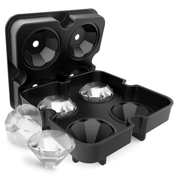 4 hålrum Diamantform 3D Ice Cube Form Maker Bar Party Silikonbrickor Form, svart black