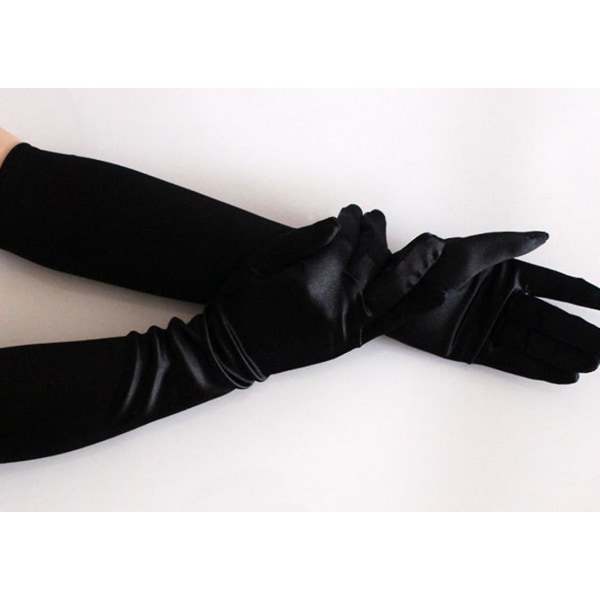 Förlängda aftonhandskar Armbågshandskar Bal Sidenhandskar Danshandskar (svart) Black