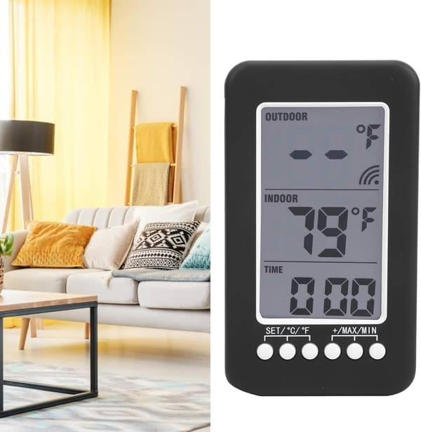 Termometer, multifunksjonelt termometerklokke, 4-tommers husholdningsskjerm