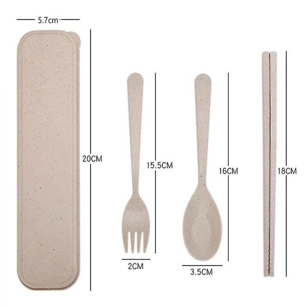 Bärbar bestick för resor, picknick, camping eller daglig användning (beige) 3-delars set beige