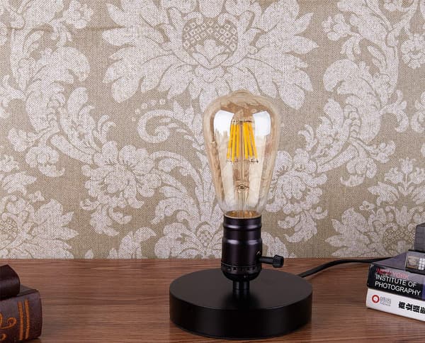 Retro sengelampeholder E26 E27 industriel lille bordlampe med stikledning tænd/sluk