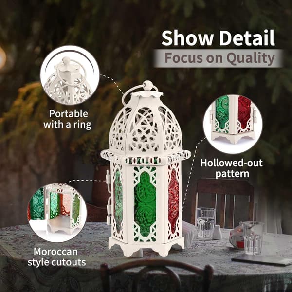 Marockansk stil ljuslykta, 2 stycken - Liten storlek Tealight hållare med paneler（Vit） White