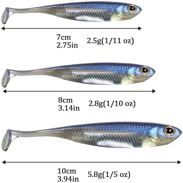Simulerad mjuk fisk reflekterande bete, shad bete, flytande reflekterande bete - 5 stycken