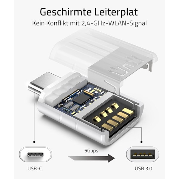 USB C-adapter till USB 3.0 10 Gbps otg-adapter dataöverföringsladdningsadapter (2 st, silver) Silver
