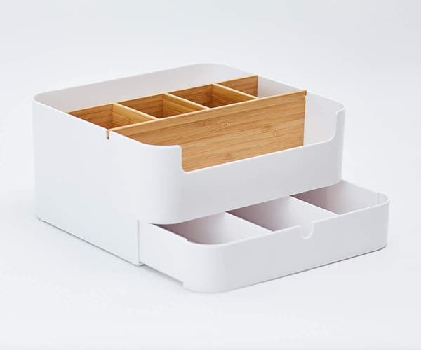 Højkvalitets Multifunktionel Bambus Make-up Organizer med 6 Rum og 1 Skuffe