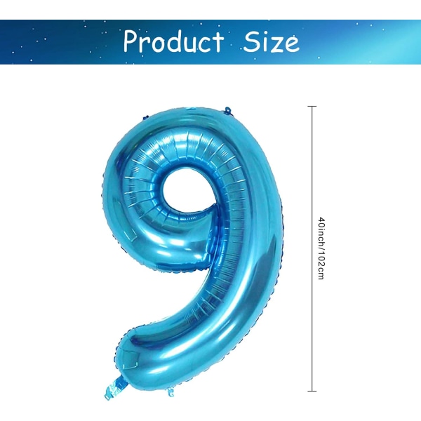 1 st 40 tum stor digital folieballong för födelsedagsfestdekorationer (blå, 9) Blue 9