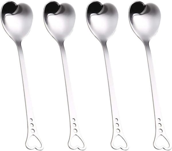4 stk. kaffeskjeer i rustfritt stål med hjerteformet dessertteskje (sølv) Silver