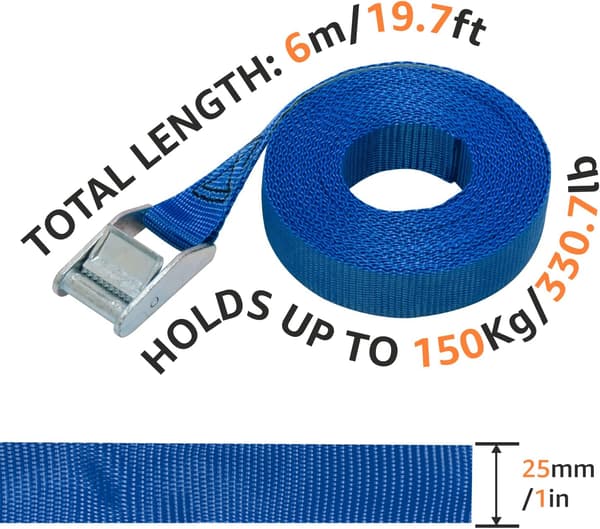 Set med 4 gripremsor, längd 2,5 m, bredd 25 mm, 150 kg stuvkapacitet, Blå Blue