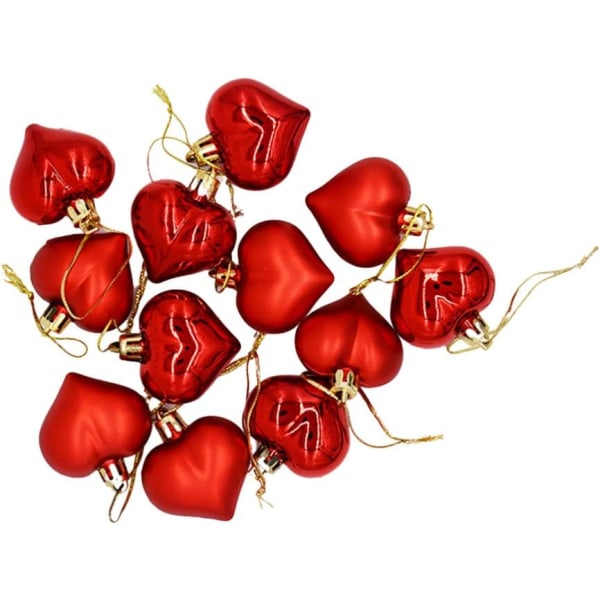 Förpackning med 12 Alla hjärtans dag Hjärtgranskulor Ornament Hjärtdekorationsbollar för romantisk dekoration (röd) Red