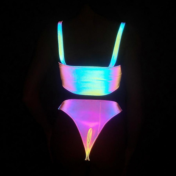Baddräkt Bikini Set Färgglad glödande baddräkt Two Piece Bikini XS XS