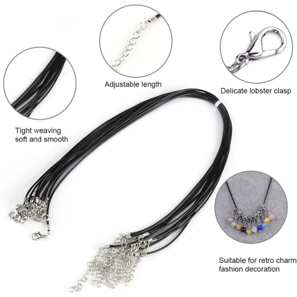 10 st vaxade repband halsband flätade konstläder rep DIY smyckestillverkare (svart)