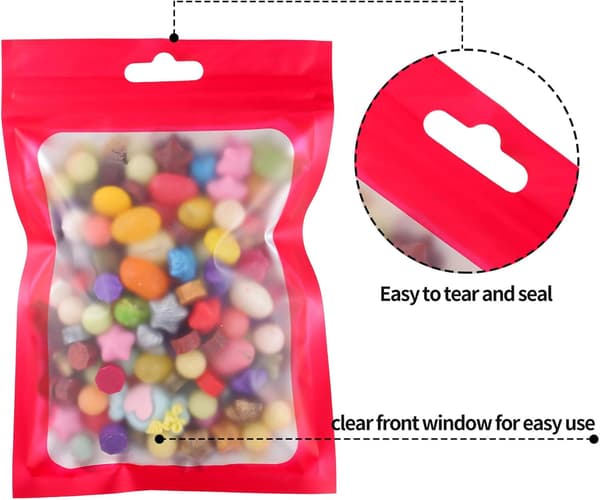 100 stykker Mylar-pose genanvendelig lækagesikker forsegling smykkepose (8X13CM, rød) red 8*13cm