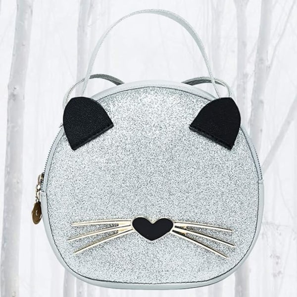 Mini Leopards axelväska crossbody väska handväska söt katt väska rund myntbräda（vit） White