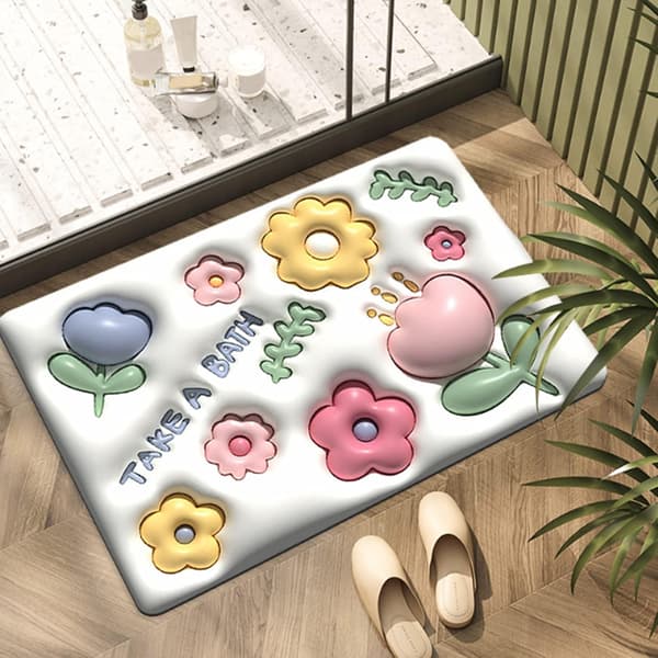 3D Badeværelsestæpper Søde Vandabsorberende Gulvmåtte Skridsikker Bademåtte 31.5\"×19.6\" Blomsterstil