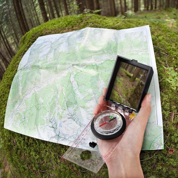 NineClouds navigationskompass för kartläsning, professionell kompass för orientering, multifunktionell kompass med spegel och deklination