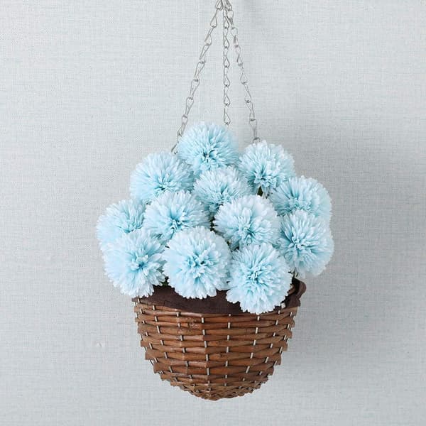 Kunstige blomster, 12 stk krysantemumkuler brudebukett (blå) blue
