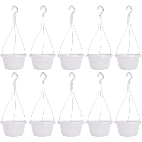 10-pack plast hängande självvattnande trädgårdsblomsterkruka för inomhusväxter utomhus (vit) White