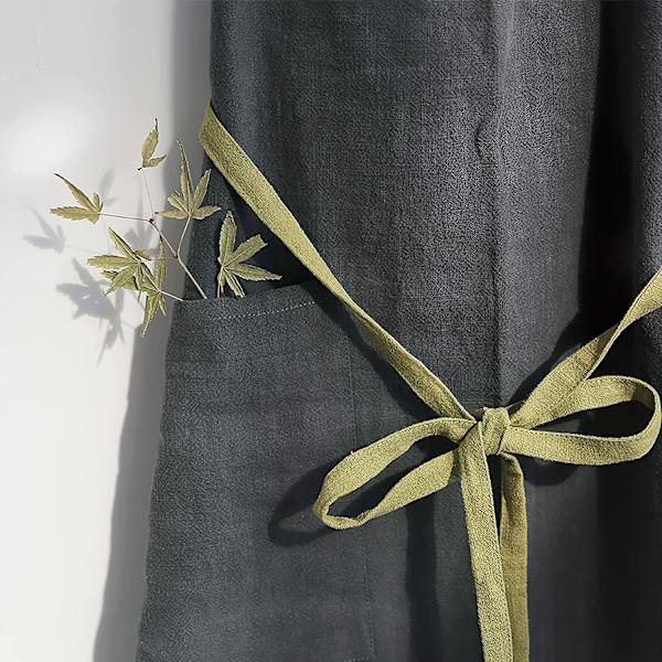 Köksskydd för kvinnor och män, linneförkläden med ficka Gray green