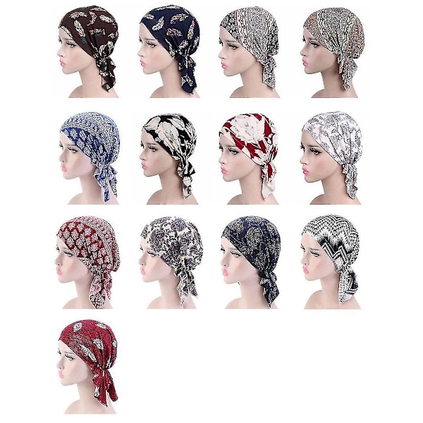 Kvinnors tryckta förbundna huvudduk turban huvudbonad mössa sjal huvudbonad (BLÅ) Blue