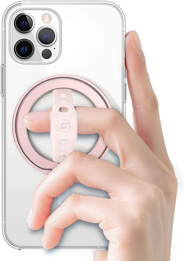 Silikon fingerstropp, avtakbar magnetisk ringholder støttebøyle Pink
