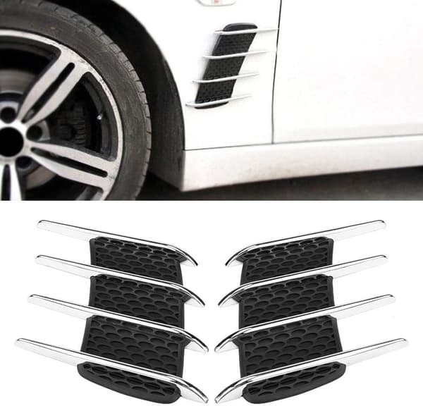 Bilpanserdekaler + falsk ventilasjonshai luftstrømventil, par utvendige sideinntaksgjeller dekorative