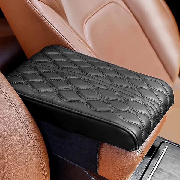 Memory Foam Armlænskasse til Køretøjer - Universal Læder Bil Armlænskasse Pude, Centerkonsol Cover (Sort) Black